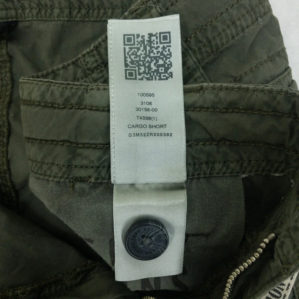 True Religion Terrain Cargo Shorts Mens 36 Olive Green Drawstring Zipper Pockets